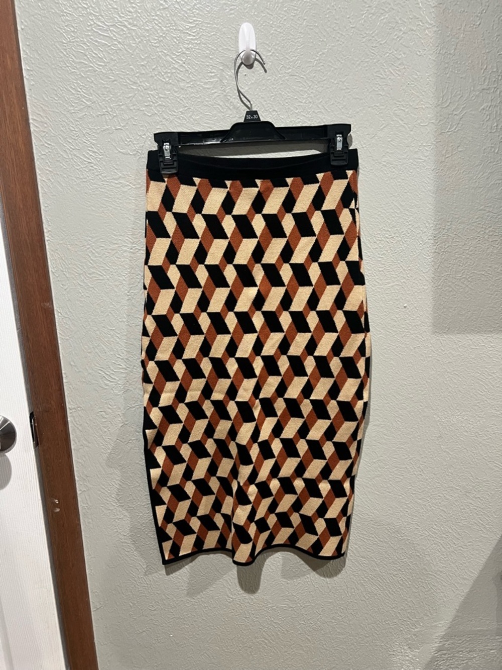 House of Harlow 1960 Geometric Pencil Skirt in Black, Cream & Brown Side Slit XS - Picture 4 of 4